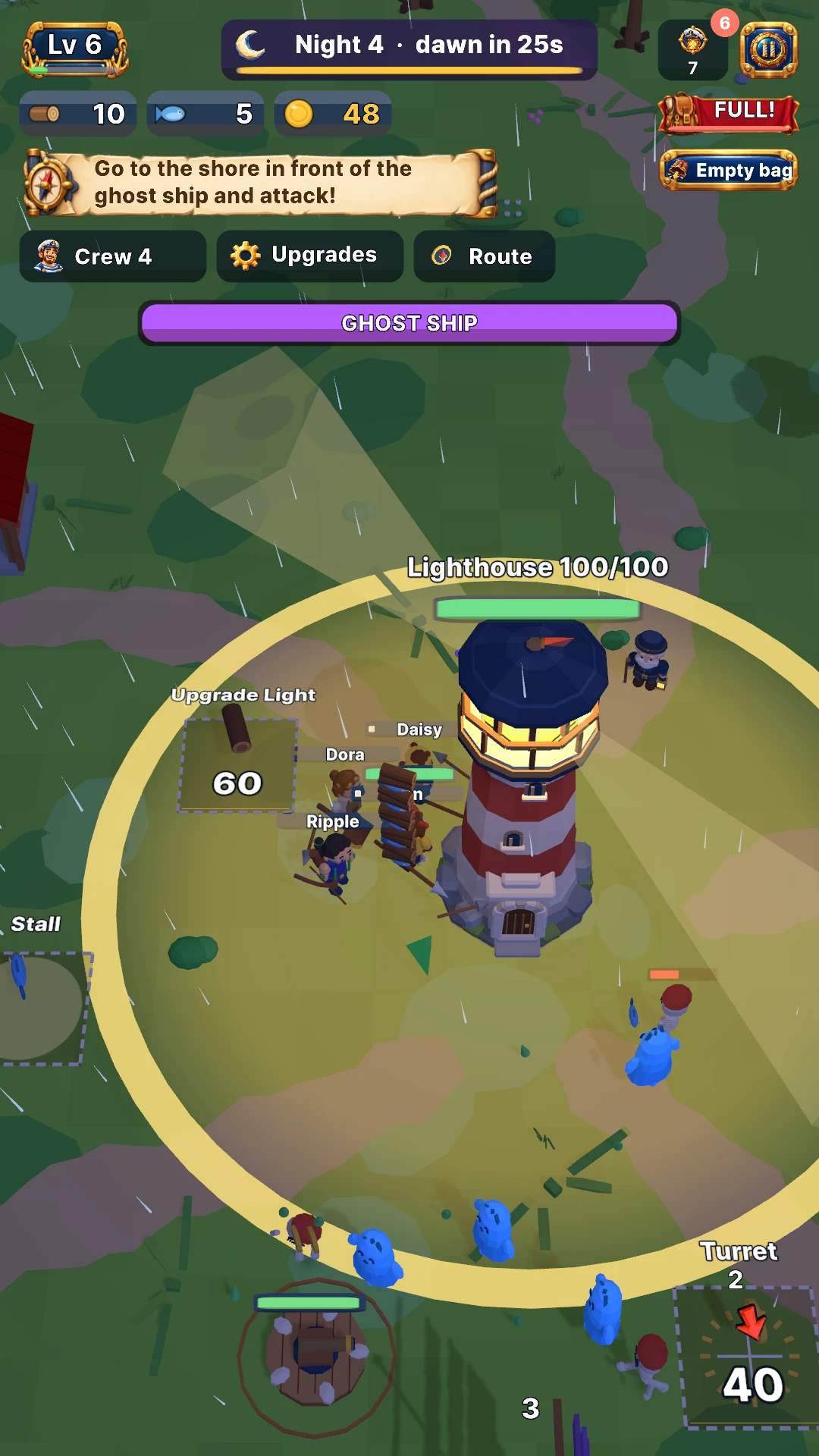 Latest English gameplay: defending the lighthouse at night